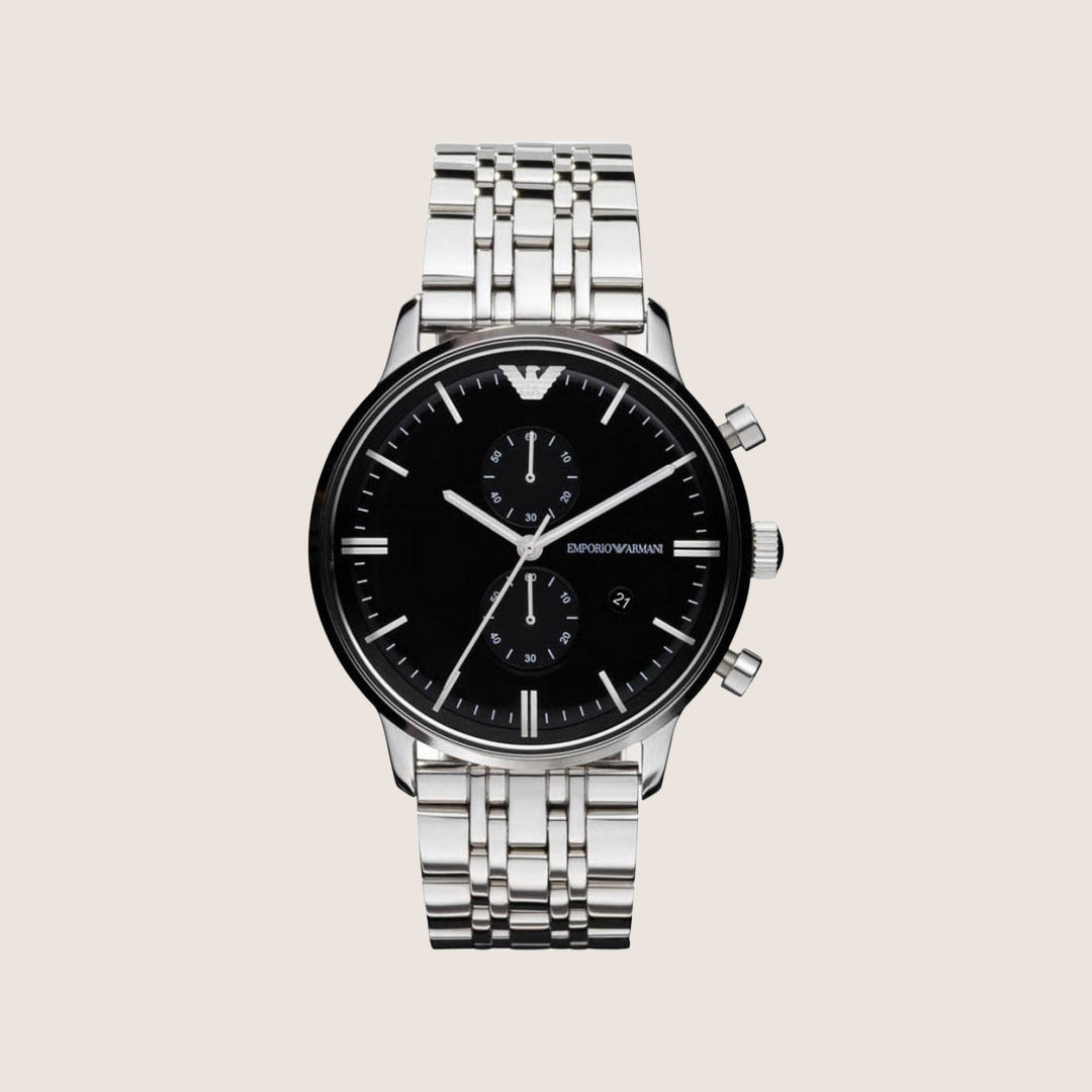 Emporio Armani Men's Watch Black Dial Silver Steel Bracelet AR0389