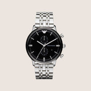 Emporio Armani Men's Watch Black Dial Silver Steel Bracelet AR0389