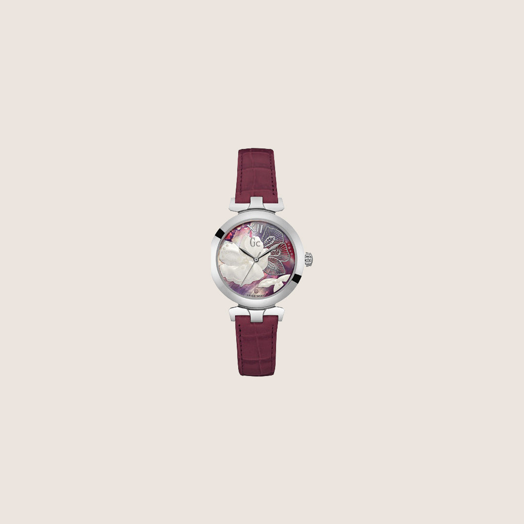 GC Ladies Red Leather Strap Multicolour Dial Roman Numeral Watch Y22005L3