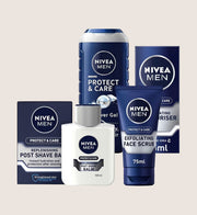 Nivea Men Protect & Care Bundle - Moisturiser, Post-Shave Balm, Face Scrub & Shower Gel