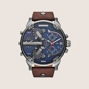 Diesel Mens Mr Daddy 2.0 Blue Dial Brown Leather Strap Watch DZ7314