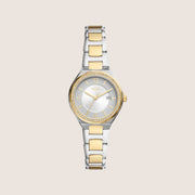 Fossil Women's Eevie Silver Two-Tone Crystal Bracelet Date Analogue Watch BQ3802