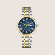 Rotary Mens Heritage Blue Dial Day/Date Roman Numeral Two-Tone Bracelet Watch RGB10021-05