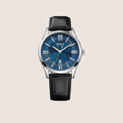 BOSS Men's Blue Dial Black Leather Strap Classic Roman Numeral Watch 1513386