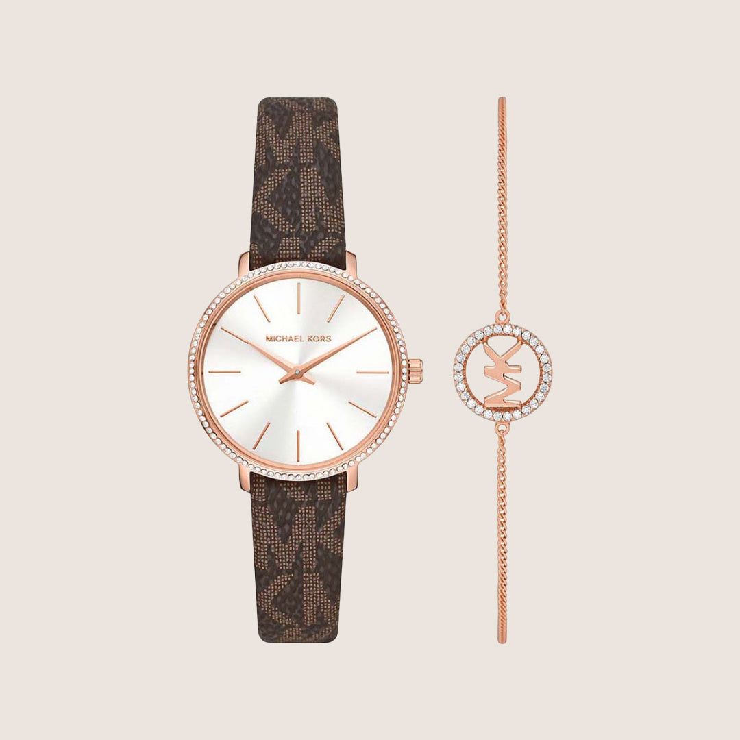 Michael Kors Women's Pyper Clear Stone-Set White Dial Watch MK1036