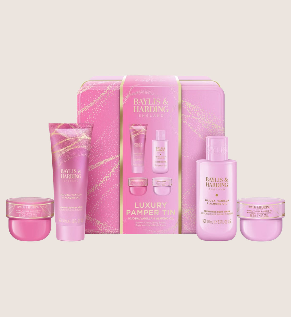 Baylis & Harding Jojoba Luxury Pamper Tin Bath & Body Gift Set For Her