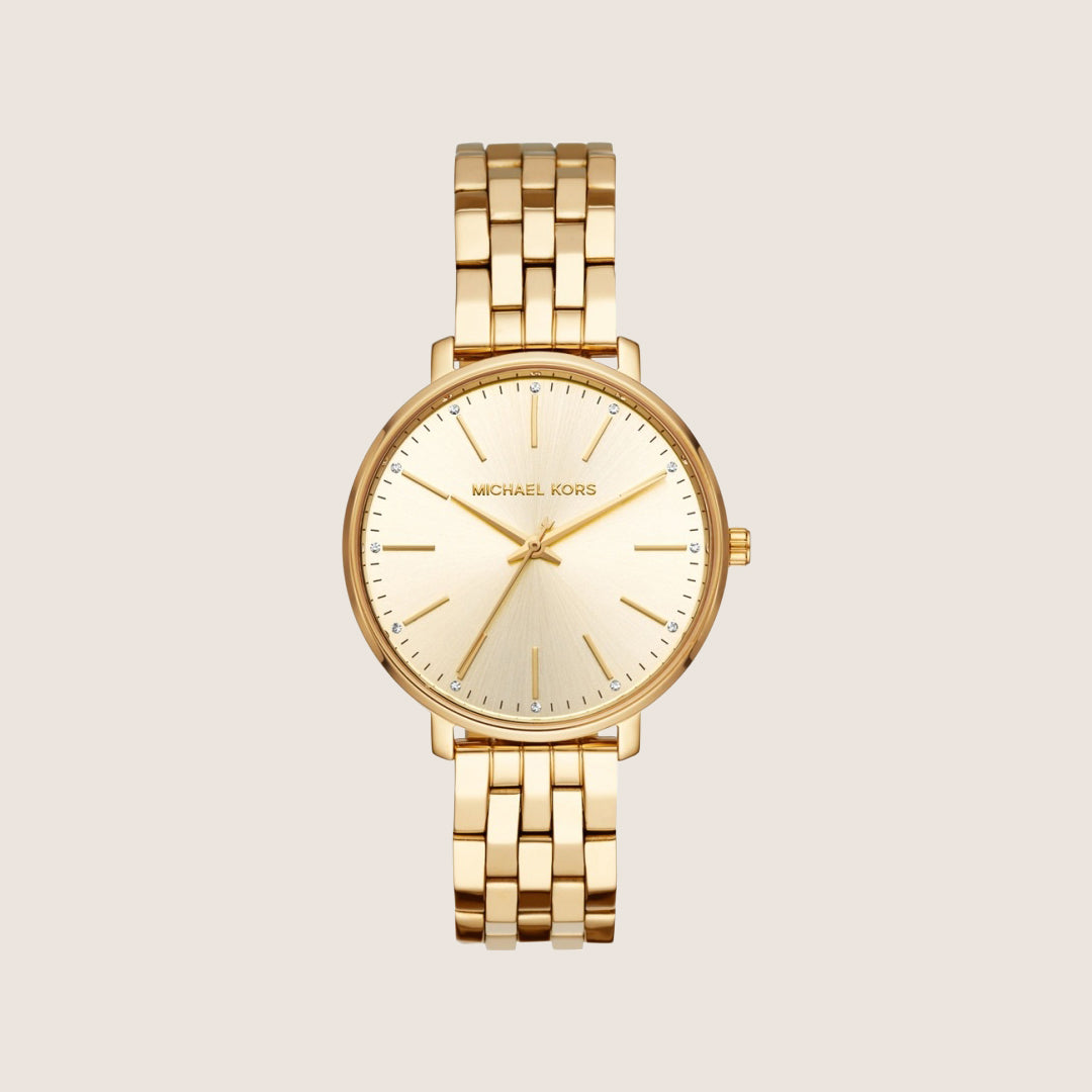 Michael Kors Women's Pyper Clear Stone-Set Gold Dial Watch MK3898