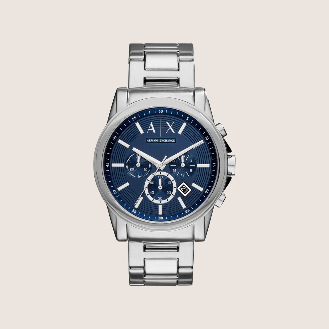 Armani Exchange Men's Dress Watch Silver Chronograph Steel Deployment Clasp AX2509