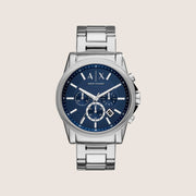 Armani Exchange Men's Dress Watch Silver Chronograph Steel Deployment Clasp AX2509