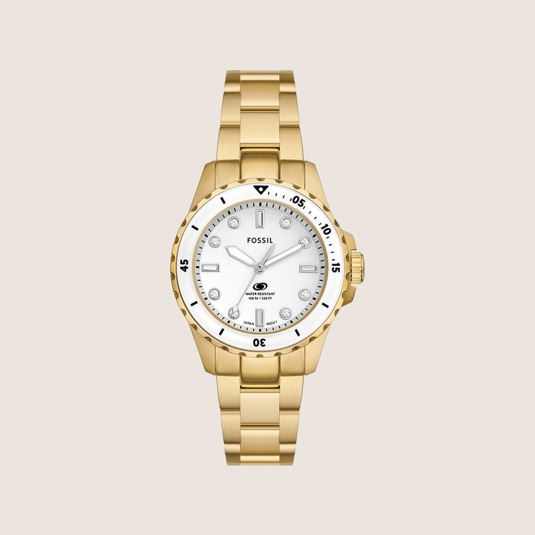 Fossil Women's Blue Dive Gold White Dial Bracelet Analogue Watch ES5350