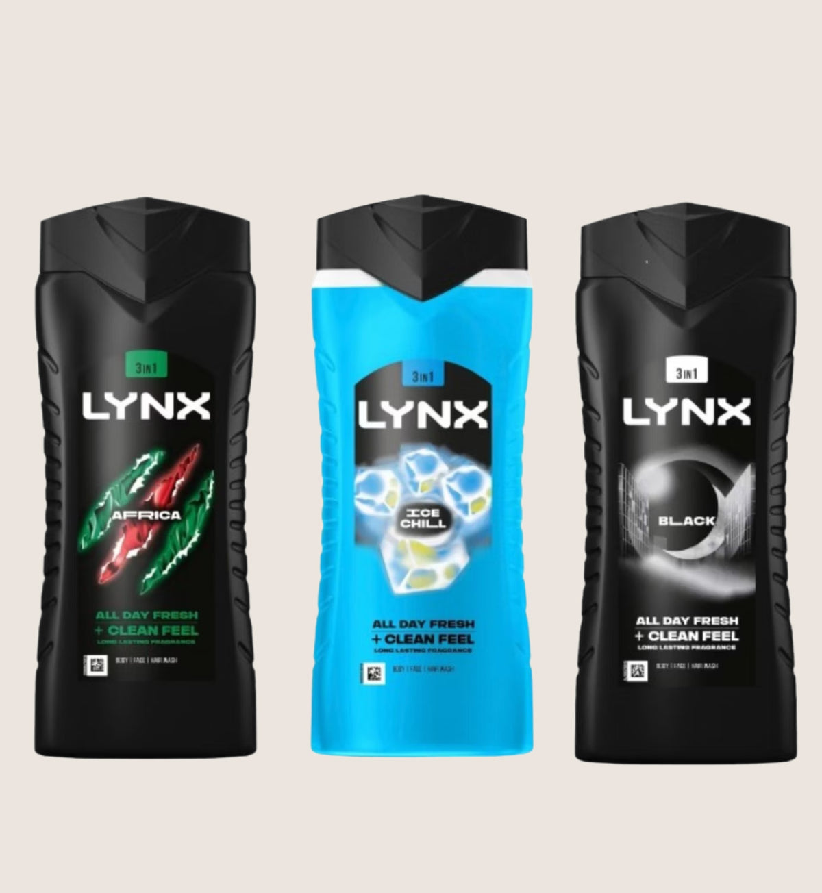 Lynx XXL Shower Gel Collection Black, Africa & Ice Chill 3 x 500ml