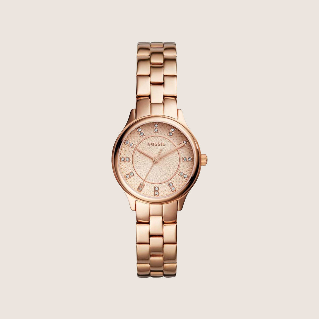 Fossil Women's Modern Sophisticate Rose Gold Crystal Bracelet Analogue Watch BQ1571