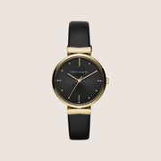 Armani Exchange Women's Dress Watch Black Leather Minimalist Gold Case AX5903