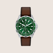 Fossil Mens Garrett Green Dial Leather Watch FS6147
