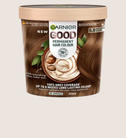 Garnier GOOD Permanent Hair Dye (Shade: 6.0 Mochaccino Brown) for vibrant, lasting colour