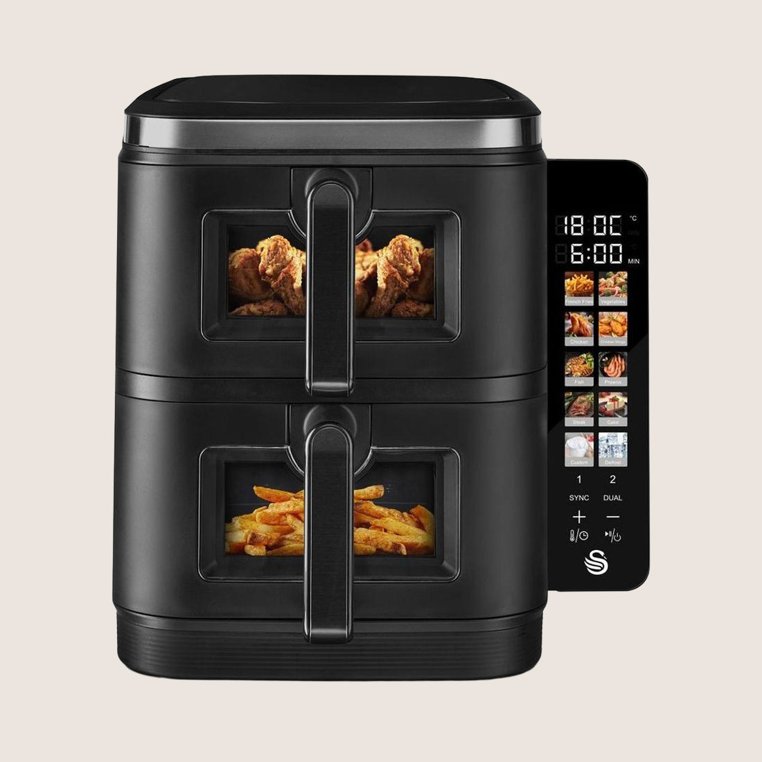 SWAN SD10522BLK Dual Air Fryer with Foldable Touchscreen 11L - Black
