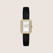 Fossil Women's Raquel Gold Rectangle Silver Dial Black Textile Strap Analogue Watch ES5437