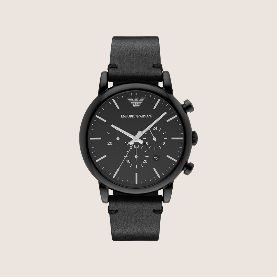 Emporio Armani Men's Watch Black Dial Black Leather Strap Smart AR1918