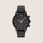 Emporio Armani Men's Watch Black Dial Black Leather Strap Smart AR1918