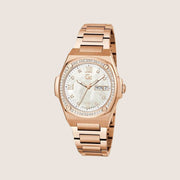 GC Ladies Rose Gold Crystal Set Mother Of Pearl Day Date Dial Swiss Watch Y98002L1MF