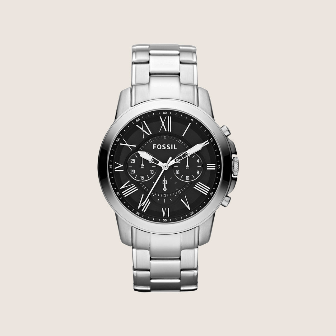 Fossil Mens Grant Black Steel Chronograph Watch FS4736
