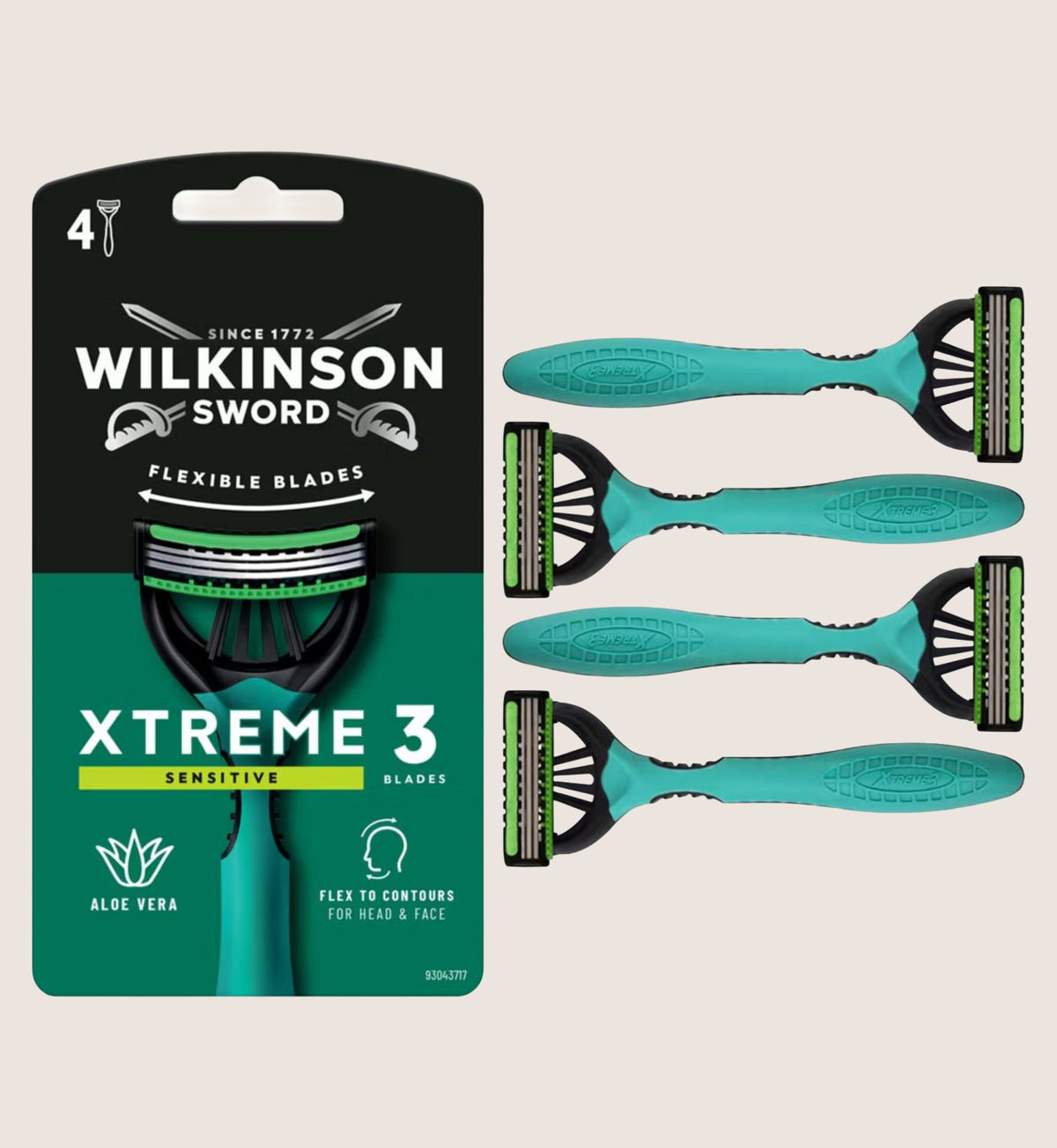 Wilkinson Sword Xtreme 3 Sensitive Men's Disposable Razors Pack of 4 4 razors