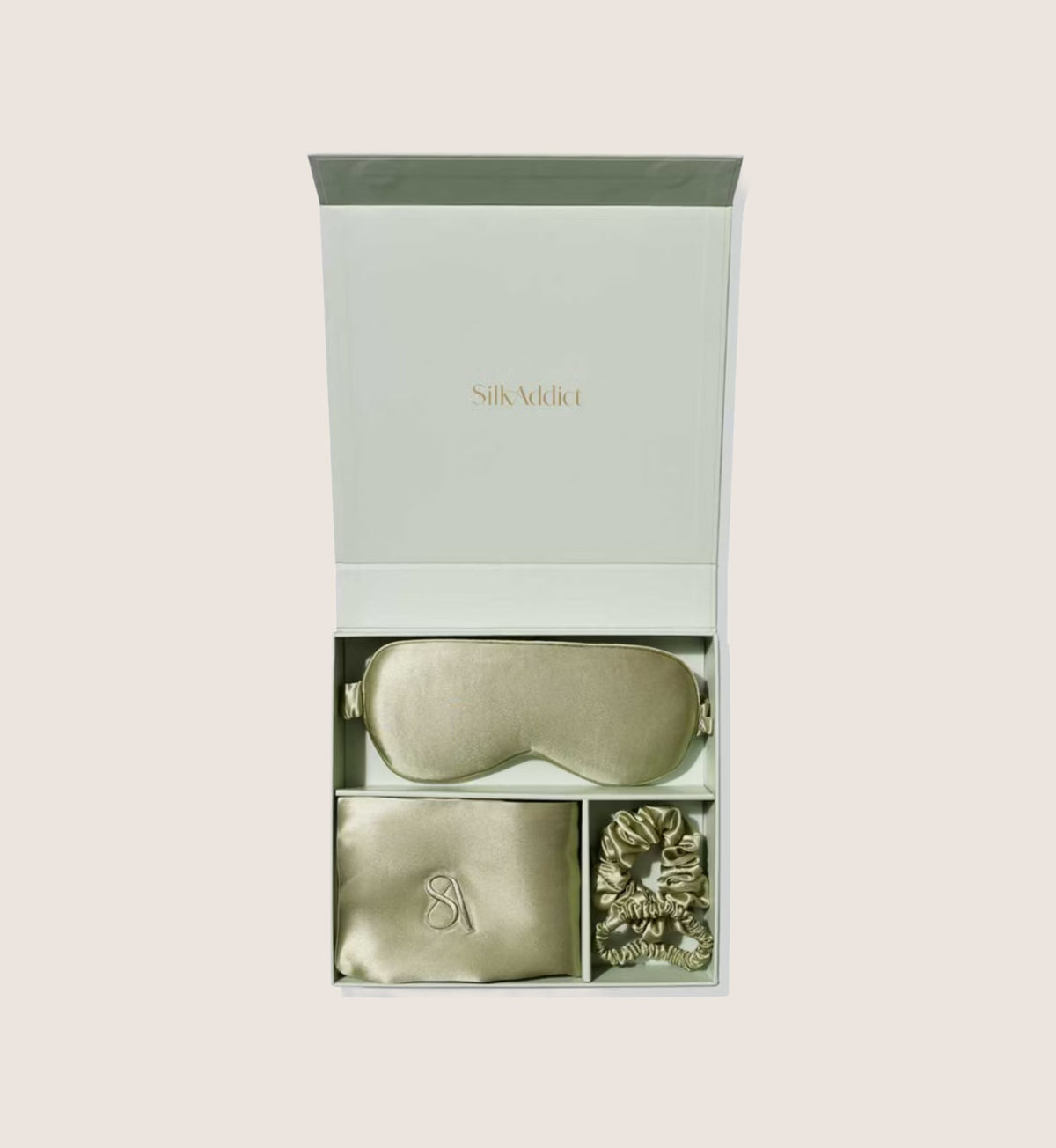Silk Addict 100% Mulberry Silk Olive Green Beauty Gift Set For Her