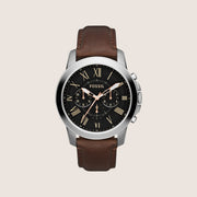 Fossil Mens Grant Black Leather Chronograph Watch FS4813