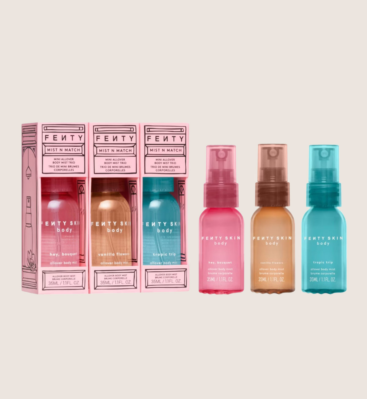 Fenty Skin Mist N Match Mini Allover Body Mist Trio Fragrance Gift Set For Her