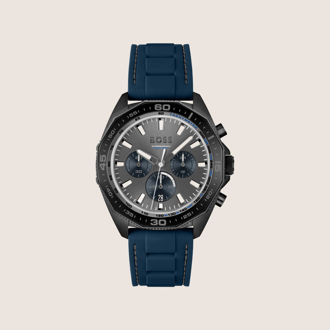 BOSS Men's Energy Chronograph Gunmetal Dial Blue Strap Watch 1513972