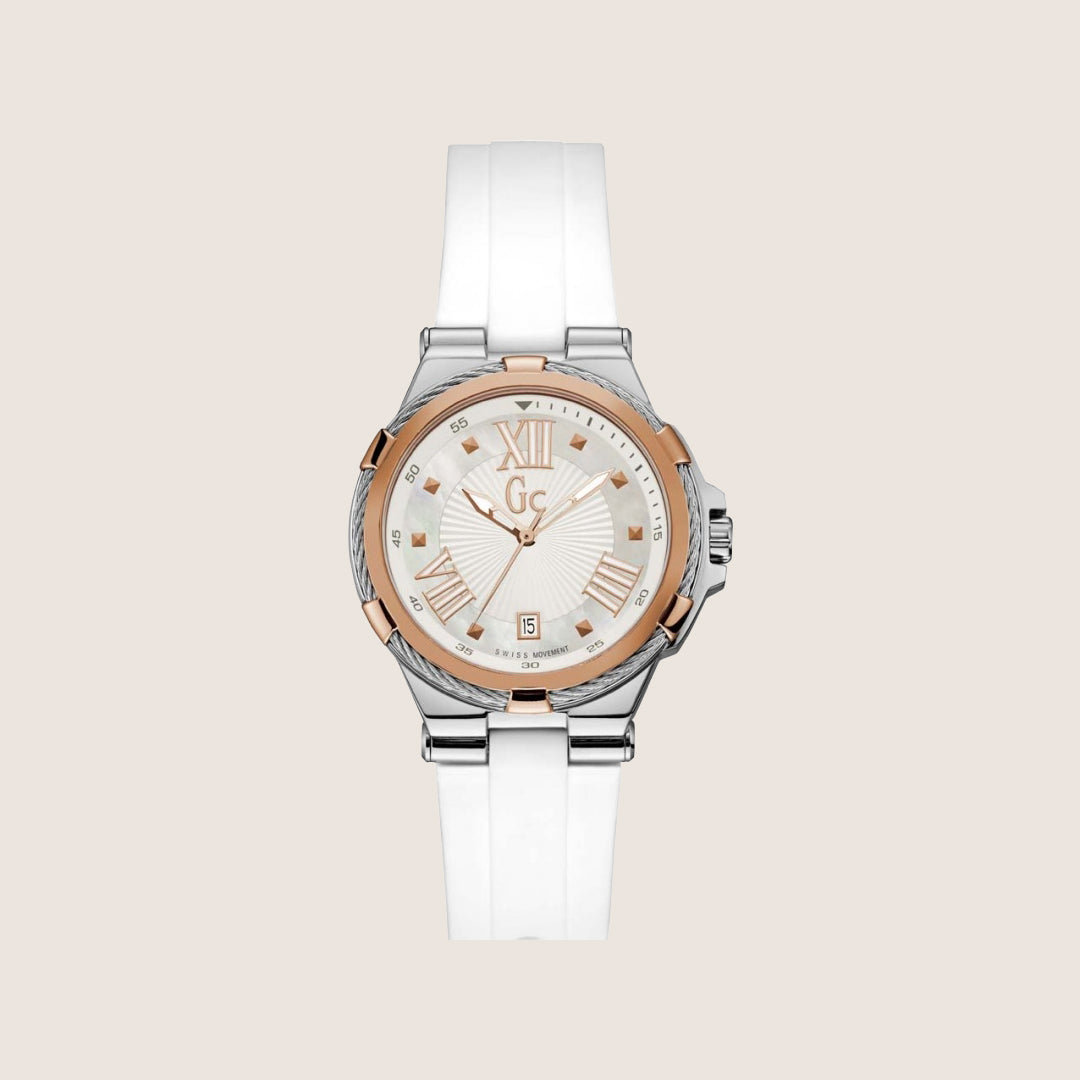 GC Ladies Structura Cable White Silicone Strap Date Display Swiss Watch Y34002L1
