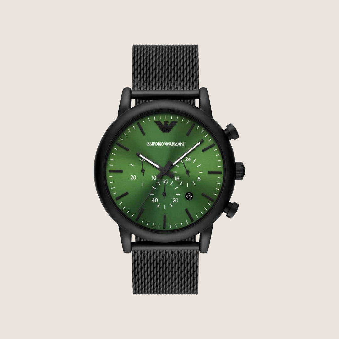 Emporio Armani Men's Watch Green Dial Black Steel Bracelet AR11470