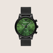 Emporio Armani Men's Watch Green Dial Black Steel Bracelet AR11470