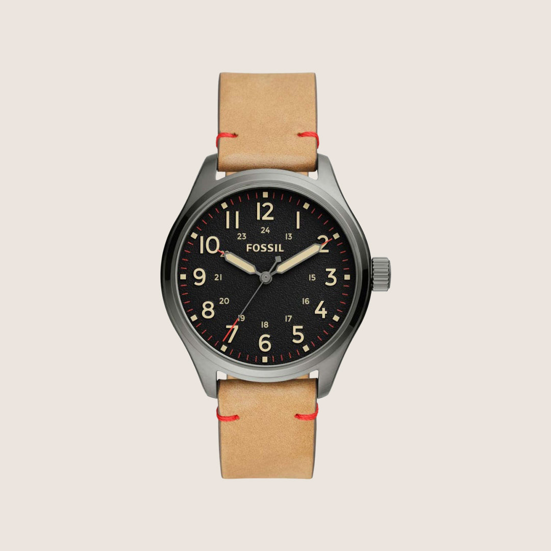 Fossil Mens Easton Black Dial Leather Watch BQ2792