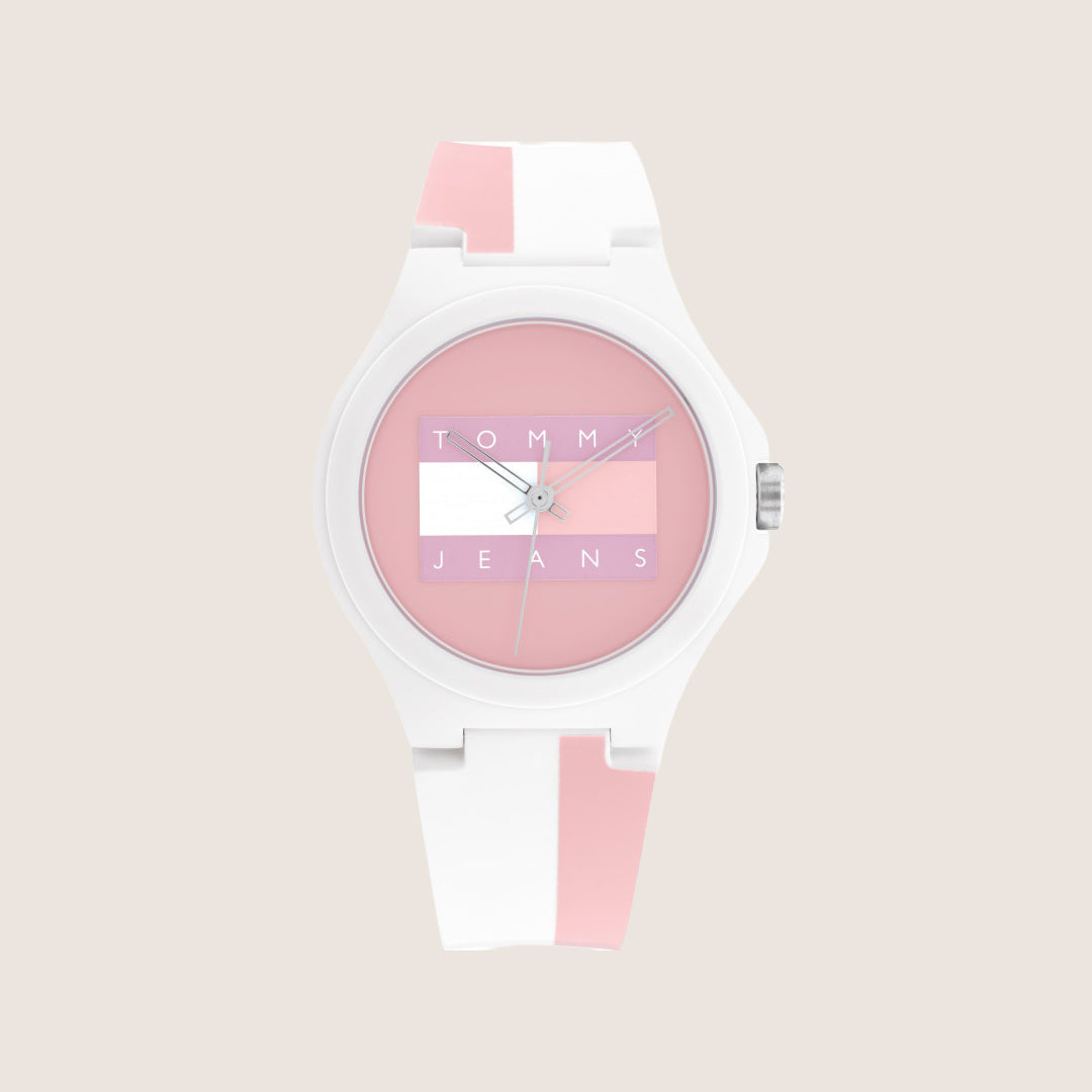 Tommy Hilfiger Watch Pink Dial Two-Tone Rubber Strap 1720026