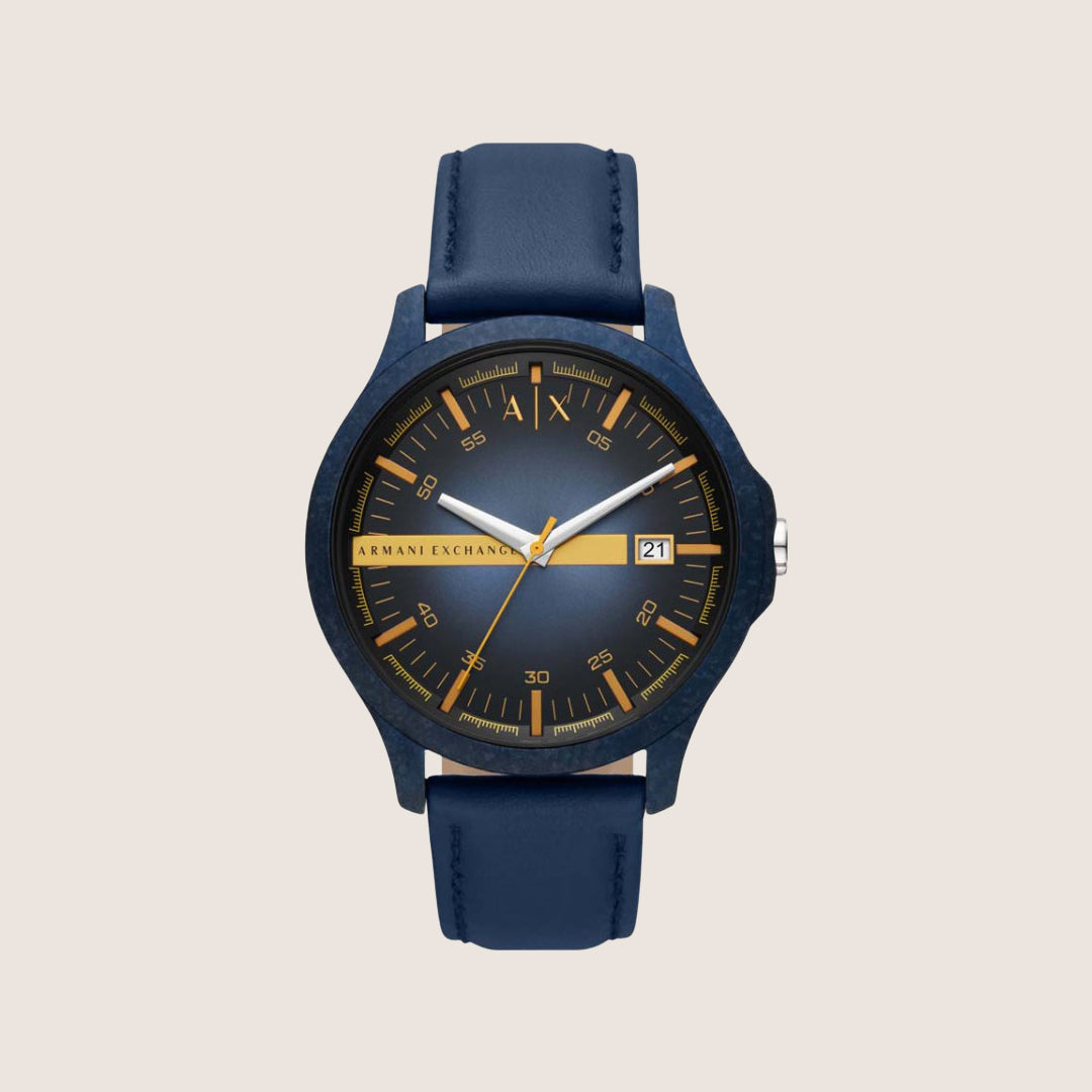 Armani Exchange Men's Dress Watch Blue Dial Blue Leather Strap AX2442