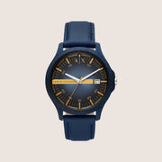Armani Exchange Men's Dress Watch Blue Dial Blue Leather Strap AX2442