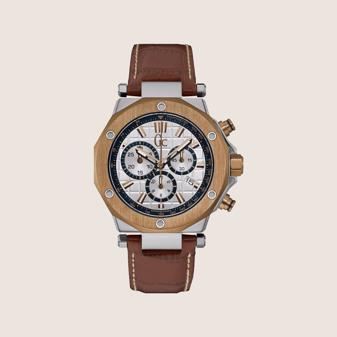 GC Men's Chronograph Silver Dial Brown Leather Strap Watch X72035G1S