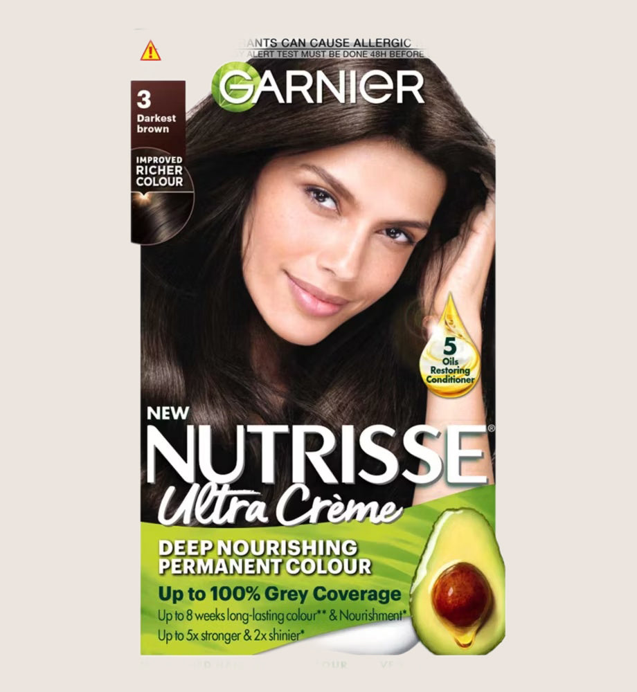 Garnier Nutrisse Ultra Crème Dye, Vegan, 3 Darkest Brown Vegan Formula