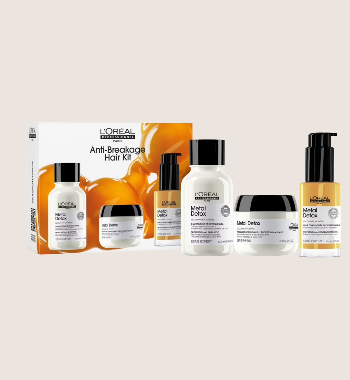 L'Oréal Professionnel Metal Detox Shampoo, Hair Mask & Hair Oil Discovery Mini Gift Set, Prevent Damage, 100ml, 75ml & 30ml Beauty Gift Set For Her