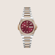 GC Ladies Coussin Two-Tone Crystal Set Red Dial Cushion Case Day Date Watch Y98009L3MF