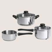 IKEA ANNONS 5-piece cookware set, glass/stainless steel, Stainless steel, Tempered glass, Aluminium