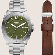 Fossil Men's Privateer Watch & Strap Gift Set Silver Bracelet BQ2795SET