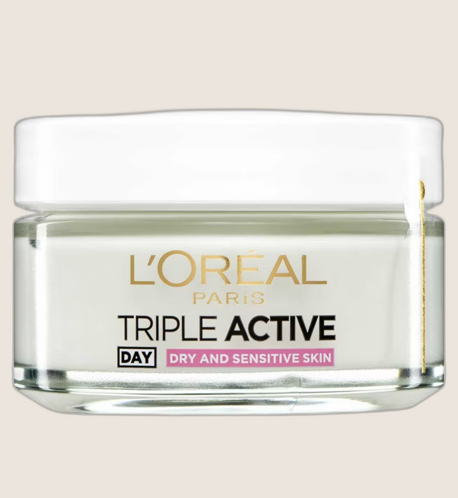 L'Oréal Paris Triple Active Day 24H Hydrating Moisturiser - for Sensitive & Dry Skin 24-Hour Wear 50ml