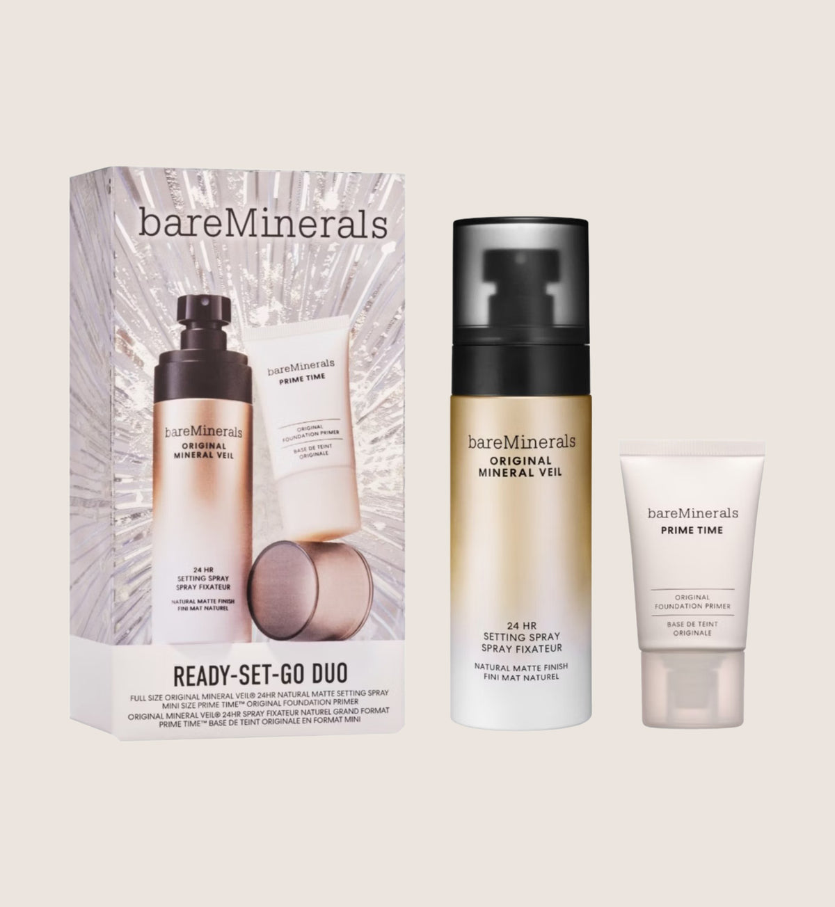 bareMinerals Ready-Set-Go Original Prime & Set Duo 15ml + 100ml Beauty Gift Set For Her