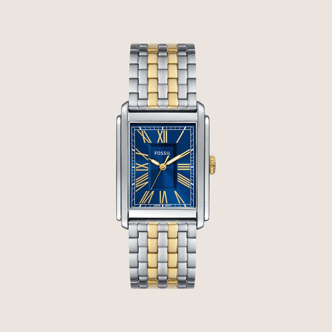 Fossil Mens Carraway Blue Rectangular Watch FS6010