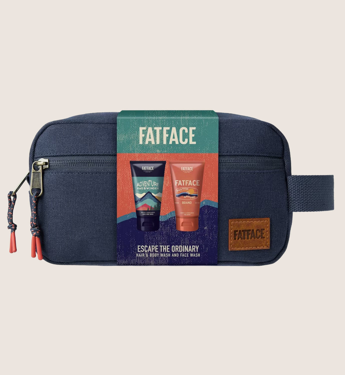 FatFace Escape The Ordinary Wash Bag Set - Canvas Wash Bag, Hair & Body Wash & Face Wash