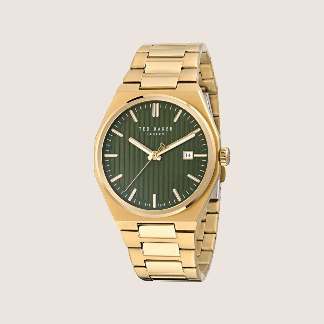 Ted Baker Mens Barteen Green Dial Gold Stainless Steel Bracelet Watch BKPBRS503