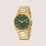 Ted Baker Mens Barteen Green Dial Gold Stainless Steel Bracelet Watch BKPBRS503