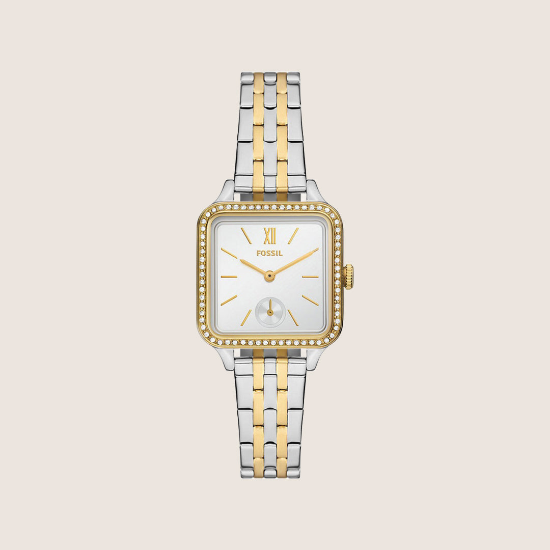 Fossil Women's Colleen Two-Tone Square Crystal Bracelet Analogue Watch BQ3908